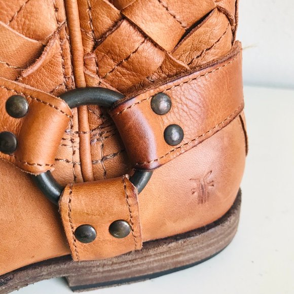 Frye Philip Woven Leather Brown Harness Boots Size 7 - Picture 4 of 9